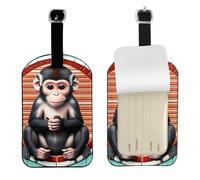 The Silent Monkey - Targhetta per bagagli in pelle PU, double-face, personalizzabile con copertura per la privacy
