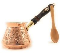 The Silk Road Trade - Serie ACI (piccola dimensione) - Caffettiera turca in rame massiccio inciso con manico in legno (266,2 ml)