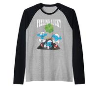 The Smurfs Feeling Lucky Shamrock St. Patrick's Day Cartoon Maglia con Maniche Raglan