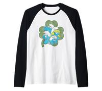 The Smurfs Four Leaf Clover Cast St. Patrick's Day Cartoon Maglia con Maniche Raglan