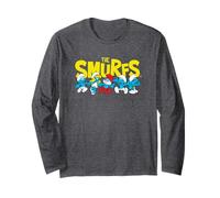 The Smurfs Logo with Smurfs Cast Retro Cartoon Maglia a Manica