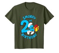 The Smurfs Pitufos Smurfy 2nd Birthday Maglietta, Bambini, Oliva, 4 Anni