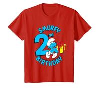 The Smurfs Pitufos Smurfy 2nd Birthday Maglietta, Bambini, Rosso, 3 Anni
