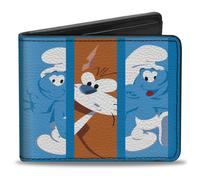 The Smurfs Wallet, Bifold, Five Smurfs and Azrael Pose Blocks and Logo Blues, Ve