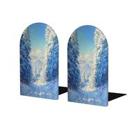 The Snowy Forest - Fermalibri vintage per mensole, 2 pezzi, in legno, per casa, ufficio, biblioteche