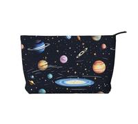 The Solar Family - Borsa per il trucco multifunzionale in velluto a coste con chiusura a cerniera, 22 x 7 x 17 cm, per viaggi, campeggio, vacanze, fitness, Nero , Taglia unica