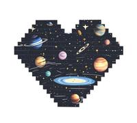 The Solar Family Print Building Brick Block Puzzle - Puzzle a forma di cuore, immagine puzzle in legno