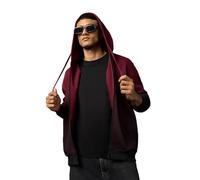 The Souled Store: Aurora Uomini e Ragazzi Maniche Piene Collo con Cappuccio Borgogna e Nero Gradiente Stampato Misto Cotone Vestibilità Oversize Premium Fleece Zipper Felpa Con Cappuccio, Aurora, 48