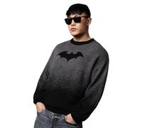 The Souled Store Batman: Gradient Logo Uomo e Ragazzo Manica Lunga Girocollo Grigio Carbone e Nero Gradiente Maglia Acrilico Oversize Fit Graphic Pullover Maglione, Logo sfumato, 48