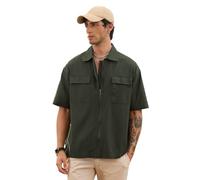 The Souled Store Camicia con cerniera: camicia in cotone a maniche corte per uomo e ragazzo, colletto largo, cerniera frontale, resistente, strutturata, vestibilità regolare, casual, Desert Sage, XL