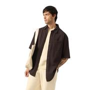 The Souled Store Camicia testurizzata: Shadow Uomo e Ragazzo Manica Corta Collo Spalmato Marrone Scuro Misto Cotone Solido Casual Leggero Spalla Caduta Streetwear Camicia Oversize alla Moda, Ombra, 50