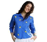 The Souled Store Cotone e lino: Mango Love Donne e Ragazze Maniche Lunghe Colletto Blu Ricamato Cotone Lino Vestibilità Rilassata Traspirante Leggera per tutti i giorni Camicia per tutte le stagioni