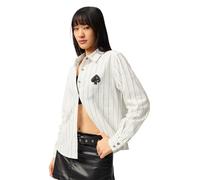 The Souled Store Cotone e lino: Spade Donne e Ragazze Maniche Lunghe Colletto Spadese Bianco e Nero Geometrico Ricamato Cotone Lino Vestibilità Rilassata Leggera Camicia per tutte le stagioni, Vanga