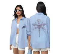 The Souled Store Cotone e lino: Wild Spirit, camicia da donna e ragazza, a maniche lunghe, colletto con colletto e bottoni sul davanti, ricamata, leggera, in cotone e lino, pronta per l'estate, per