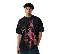 The Souled Store Daredevil: T-shirt oversize in cotone stampato nero a maniche corte per uomini e ragazzi Red Rain, Pioggia Rossa, 50