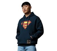 The Souled Store DC Comics: Superman Invincible Uomini e Ragazzi Maniche Piene Con Cappuccio Blu Navy Stampa Grafica Casual Leggero Spalla Caduta Streetwear Alla Moda Misto Cotone Oversize Fit Felpa