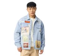 The Souled Store Denim: Wanderer Uomini e Ragazzi Maniche Lunghe Colletto Collo Bottoni Frontali Blu Patch Cotone Lavorato Oversize Denim Giacche, Viandante, 48