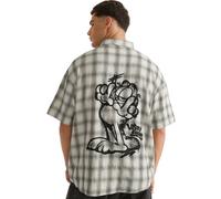 The Souled Store Garfield: Vibe Check - Camicia oversize a maniche corte da uomo e ragazzo, con colletto ampio, in cotone, con stampa grafica, colore grigio, Controllo dell'atmosfera, 48