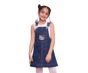 The Souled Store Hello Kitty: abiti pinafore in cotone con logo classico ricamato blu sopra il ginocchio, blu, 2-3 Anni