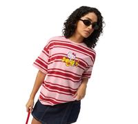 The Souled Store Hello Kitty: Fly Away - T-shirt da donna e ragazza, a maniche corte, girocollo, in cotone ricamato, oversize, traspirante, a righe rosa e rosse, Vola via, 44