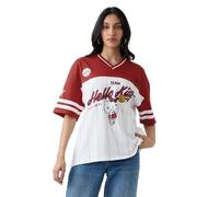 The Souled Store Hello Kitty: Varsity donne e ragazze maniche corte scollo a V T-shirt oversize in cotone stampato con grafica bianca e rossa, Bianco e rosso., L