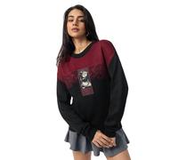 The Souled Store Kung Fu Panda: Warrior Strength Donne e Ragazze Maniche Piene Girocollo Nero e Rosso Abbellito Acrilico Spalla Goccia Leggero Casual Oversize Pullover Maglione, Forza guerriero, 38