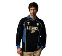 The Souled Store Level Up Polo a maniche lunghe da uomo e ragazzo nero e blu con stampa grafica gamer casual leggera spalla goccia streetwear trendy oversize manica intera polo, Sali di livello, 42