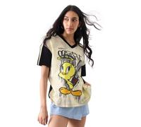 The Souled Store Looney Tunes: Heavenly Misfit Donne e Ragazze Maniche Corte Scollo a V Giallo Grafica Stampato Cotone Oversize T-shirt, Disadattato celeste, 46