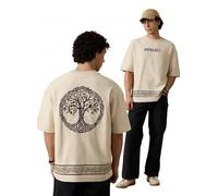 The Souled Store Nomad: Celtic Uomini e Ragazzi Maniche Corte Girocollo Off-White Ricamato Albero Celtico Grafica Casual Spalla goccia Streetwear Trendy Super Oversize T-Shirt, Celtic, 58