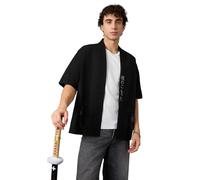 The Souled Store: Orion - Camicia kimono oversize a maniche corte da uomo e ragazzo, con colletto a risvolto, colore nero, tinta unita, stile anime, spalle cadenti, streetwear, in cotone leggero