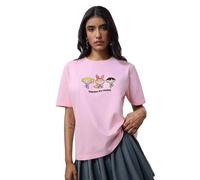 The Souled Store Powerpuff Girls: Peace Donne e Ragazze Maniche Corte Girocollo Rosa Cotone Ricamato Camicia Vestibilità Rilassata, rosa, 46