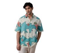 The Souled Store Scooby DOO Mystery Machine uomo e ragazzo a maniche corte Spread Collar Off-White and Blue All Over Printed Drop Shoulder Streetwear Casual Cotton Oversized Shirts, Mystery Machine, L