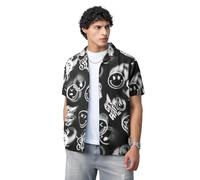 The Souled Store Smiley: The Happy Void Uomo e Ragazzo Manica Corta Collo con Colletto Nero All Over Stampato Misto Viscosa Regular Fit Camicia Vacanza, nero, 48