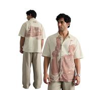 The Souled Store Star Wars: Far Far Away - Camicia oversize a maniche corte con colletto divaricato, per uomo e ragazzo, colore: beige chiaro, stampa casual Streetwear, Far Far Away, L