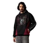 The Souled Store Stranger Things: Hellfire Club Uomini e Ragazzi Maniche Piene Collo con Cappuccio Nero e Marrone Grafica Stampa Misto Cotone Vestibilità Oversize Felpa In Pile Traspirante, Hellfire