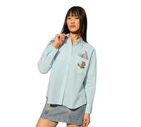 The Souled Store Tom & Jerry: Tiny Trouble donne e ragazze lunghezza intera colletto largo blu chiaro cotone ricamato oversize ricamo personaggio camicia leggera per tutti i giorni, Piccoli guai, 40