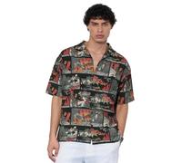 The Souled Store Tom & Jerry: Vintage Vibe Uomini e Ragazzi Maniche Corte Collo Colletto Bottone Frontale Grigio Stampato Misto Viscosa Regular Fit Casual Vacanza Camicia, nero, 48