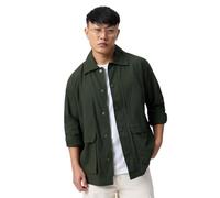 The Souled Store Utility Shacket: Dark Basil Uomini e Ragazzi Manica Lunga Colletto Spalmabile Verde Scuro Solido Leggero Facile da Stile di Tutti i Giorni Ufficio Abbigliamento Casual Camicia di