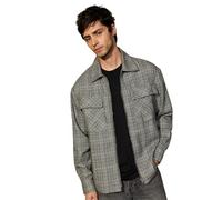 The Souled Store Utility Shacket: Gargoyle Uomini e Ragazzi Maniche Piene Collo Spalmato Grigio Micro Check Tessuto Misto Cotone Vestibilità Rilassata Zip Frontale Leggero Tutti I Giorni All-Season