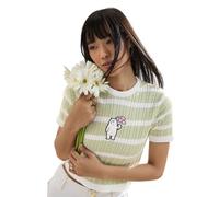 The Souled Store We Bare Bears: Hearts Donne e Ragazze Maniche Corte Girocollo Verde Chiaro e Bianco A Righe Cotone Vestibilità Regolare, Traspirante Leggero Corto Per Tutti i Giorni, Cuori, 44