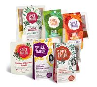 The Spice Tailor - Set di varietà di salsa al curry asiatico e indiano, tra cui curry verde tailandese e tailandese rosso, Tikka Masala, Korma e Biryani, vegetariano - Fakeaway Bundle