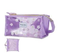 The Spirit Store Beauty case in pelle grande per viaggiare, capiente, pratico da ripiegare, Daisy Lilac trasparente, Beauty case
