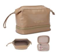 The Spirit Store Beauty case in pelle grande per viaggiare con scomparto per pennelli e scomparti, beige., Beauty case