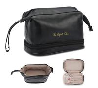 The Spirit Store Beauty case in pelle grande per viaggiare con scomparto per pennelli e scomparti, Nero , Beauty case