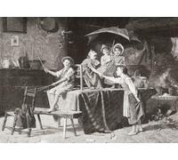 The Stagecoach. Bambini che usano un tavolo e sedie per costruire una diligenza immaginaria XIX secolo. Da La Ilustracion Espanola y Americana pubblicato 1892. Stampa poster di Ken Welsh (16 x 12)