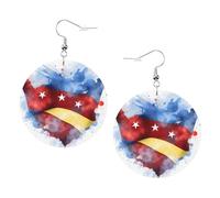 The Star-Spangled Banner - Orecchini rotondi in pelle PVC stampata su entrambi i lati, con ganci placcati in argento 925, taglia unica, argento Sterling e pietra dorata, One Size, Argento sterling