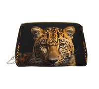 The Star-Spangled Bannermakeup Bag Organizer, beauty case per articoli da toeletta, astuccio con cerniera per pennelli (grande), Il leopardo dagli occhi profondi, Taglia unica
