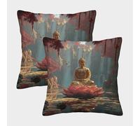 The Statua di Buddha Sits Serenely Atop A Blooming Pink Lotus Fodera Per Cuscino Con Motivo Per Cuscino Decorazione Della Casa Uomini E Donne Soggiorno Camera Letto Divano Poltrona 45x45cm 2 Pacchi