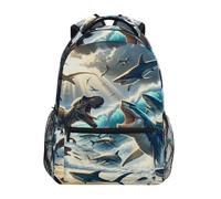 The Struggle Between Dinosaurs and Sharks - Zaino per la scuola, per ragazzi e ragazze, per scuola elementare, casual, da viaggio, per computer portatile, La lotta tra dinosauri e squali, S
