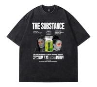 The Substance Merch Horror Movie Washed T-Shirt Girocollo Manica Corta Cotone Tee Donna Uomo Streetwear Top, Nero , XL